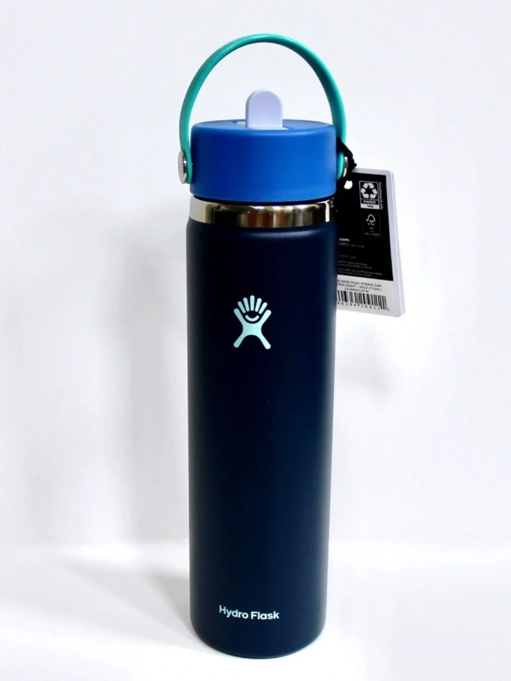 Hydro Flask Blue Wide Flex Straw Cap Stainless Steel Tumbler 24oz Water Bottle